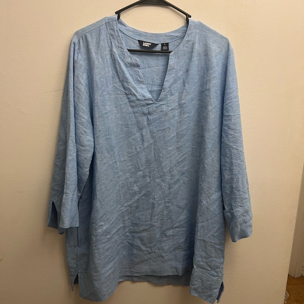 Light Blue V-Neck Tunic Top
